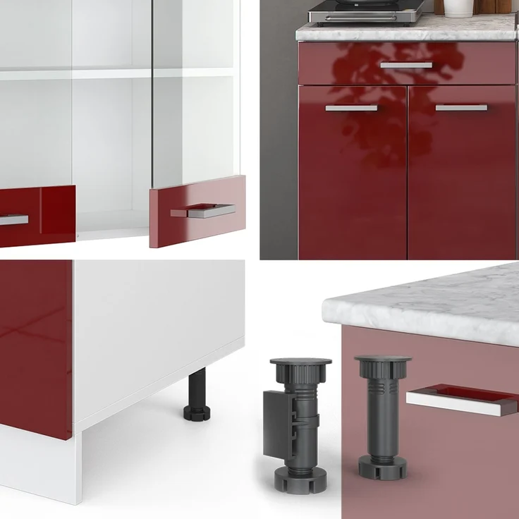 Singleküche R-Line Rot Hochglanz/Weiß 140 cm ohne Arbeitsplatte Vicco – Bild 5
