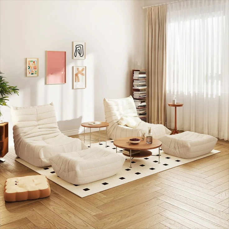 Loungesofa, Beige, Teddy-Vlies, hochdichter Schaumstoff, ergonomisch, 20 kg – Bild 6
