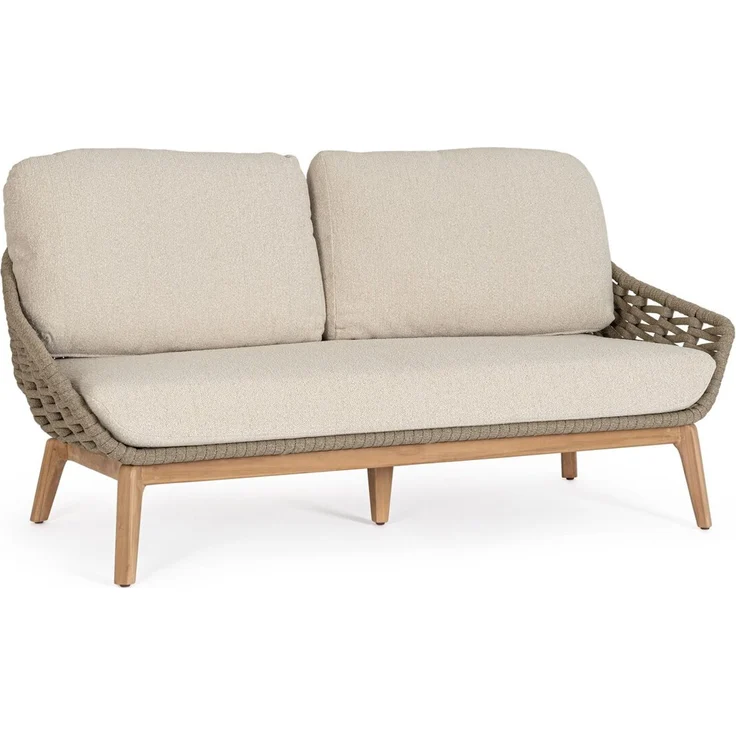 2-Sitzer Gartensofa Seram - Teakholz Natur, Seilgeflecht Taupe, inkl. Kissen – Bild 1
