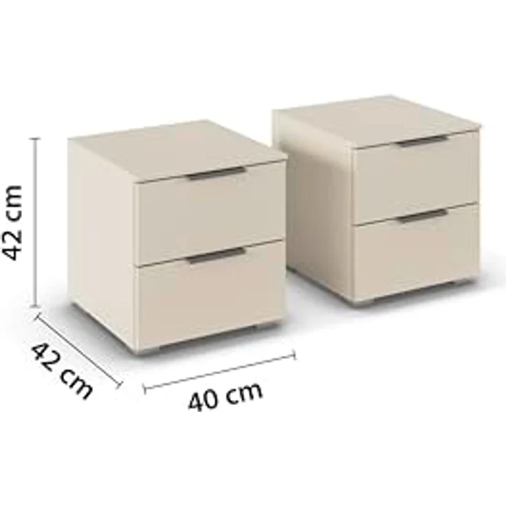 Rauch Möbel Alabama, Nachttisch-Paar für Schlafzimmer, Kinderzimmer, Gästezimmer, mit je 2 Schubladen, Soft-Close-Funktion, Farbe Beige, Griff Grau metallic, Schwarz, Maße 40 x 42 x 42 cm – Bild 3