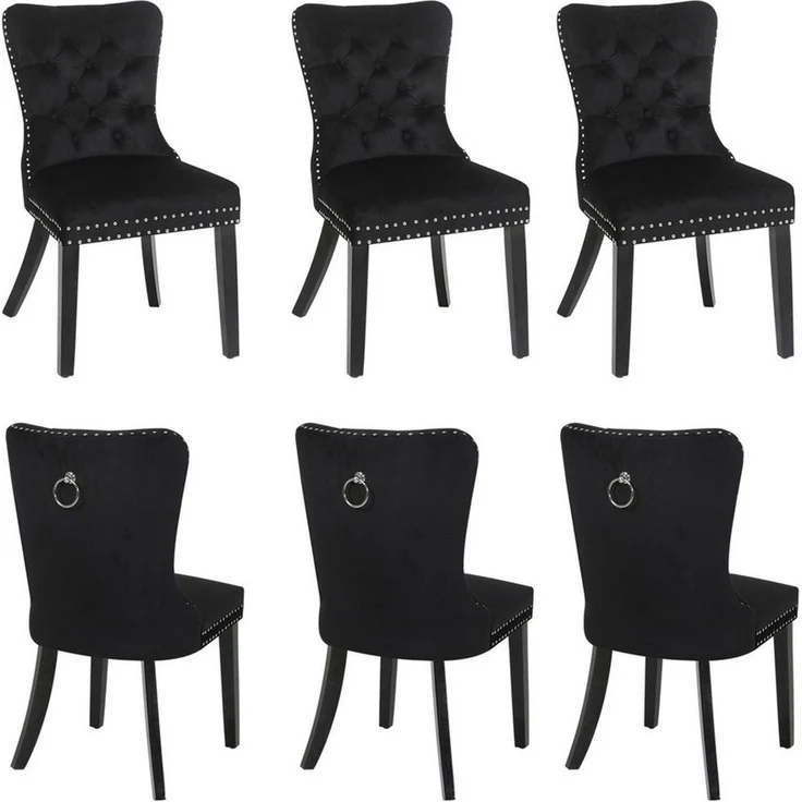 Puluomis Esszimmerstuhl (2/4/6/8 Set Grau/ Schwarz/Beige, 6 St), Samt Stuhl mit hoher Rückenlehne, Küchenstuhl mit Holzbeinen – Bild 1