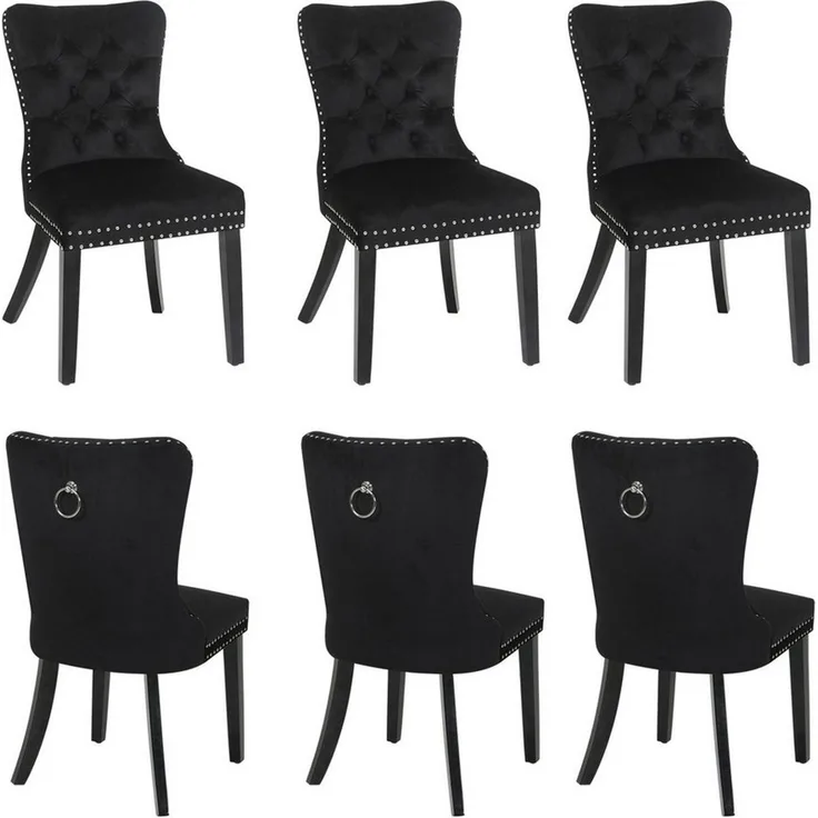Puluomis Esszimmerstuhl (2/4/6/8 Set Grau/ Schwarz/Beige, 6 St), Samt Stuhl mit hoher Rückenlehne, Küchenstuhl mit Holzbeinen