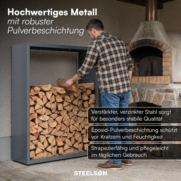 STEELSØN ‚Keid’ Kaminholzregal 150x120x42,5 cm, Brennholz Regal für innen/außen, rostfrei & wetterfest, stabil aus Metall, anthrazit – Bild 6