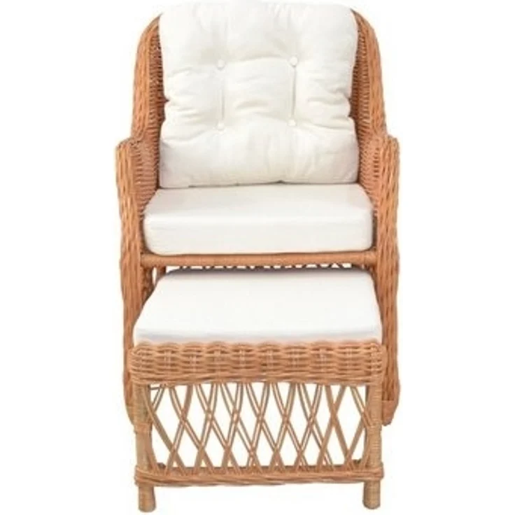 Rattansessel, Relaxsessel mit ausziehbarem Fußteil, handgeflochten, honigfarben – Bild 4