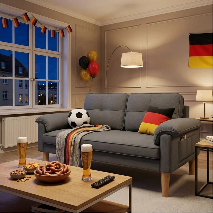 Bealife 2-Sitzer Kleine Couch, mit Armlehne und Seitentasche, 144 x 77 x 77 cm – Bild 1