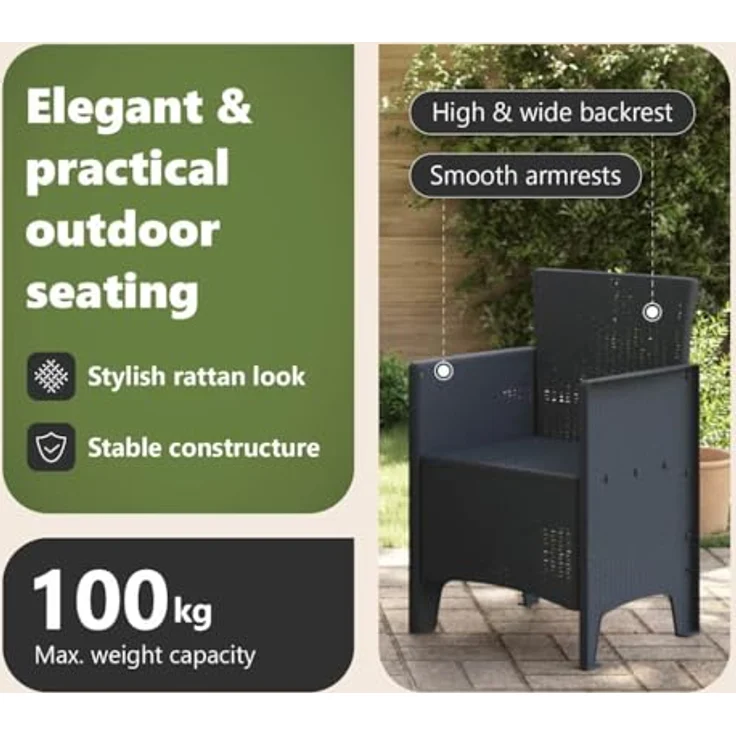 vidaXL Gartenstuhl 4 pcs Anthrazit 53 x 49 x 85 cm Polypropylen 847468 – Bild 8