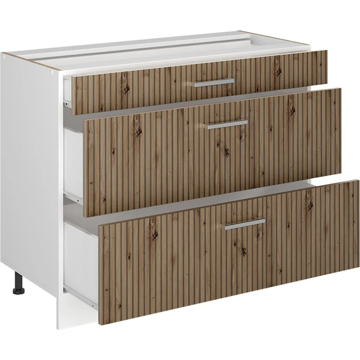Küchenunterschrank R-Line Artisan-Eiche/Weiß 100 cm Arbeitsplatte Goldkraft Eiche Vicco – Bild 3