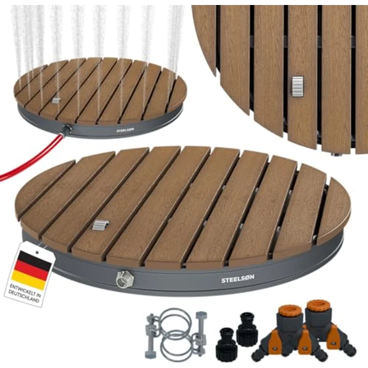 STEELSØN 'Samaya' Bodendusche rund, Gartendusche braun/grau, Campingdusche wetterfest, Saunadusche, Fontänenhöhe bis zu 4m, inkl. Fußrad – Bild 2