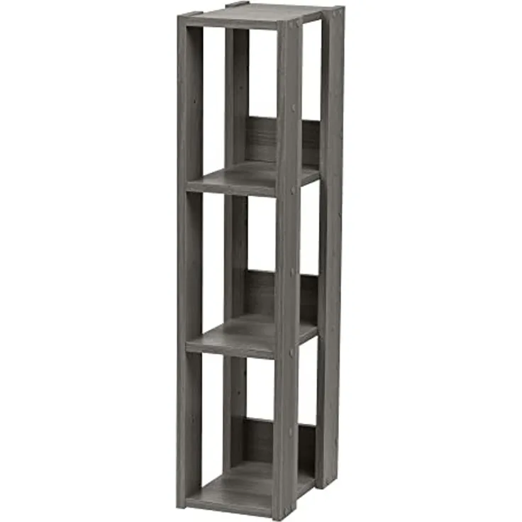 Iris Ohyama, Bücherregal, 3-stufiges Regal, 14 cm breite verstellbare Regale, Stabil, Industriell, Waschküche, Wohnzimmer, Eingangsbereich, Schlafzimmer, Büro - Open Wood Rack OWR-200- Eiche Grau