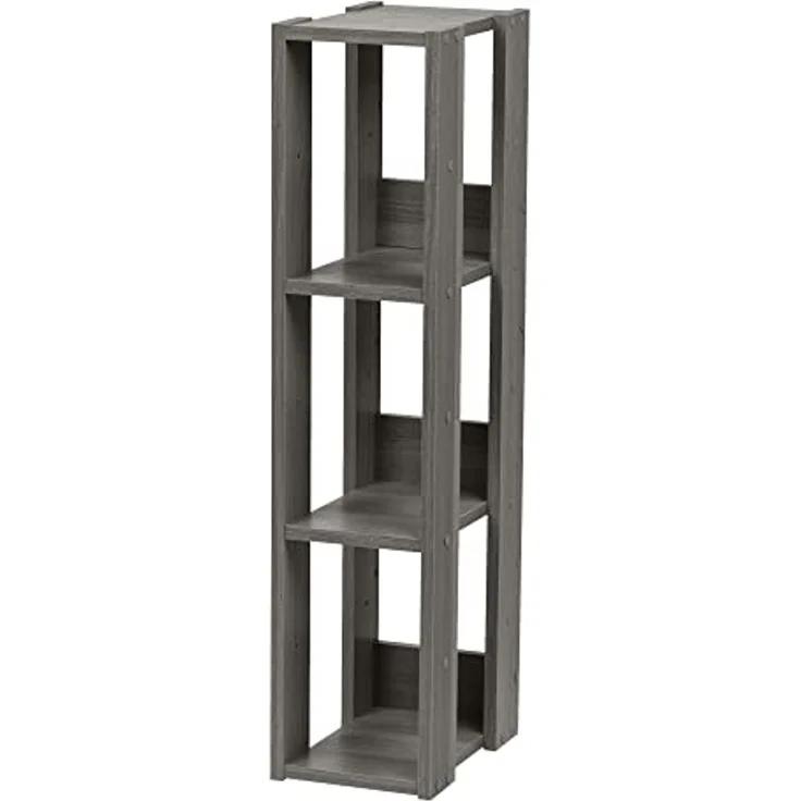 Iris Ohyama, Bücherregal, 3-stufiges Regal, 14 cm breite verstellbare Regale, Stabil, Industriell, Waschküche, Wohnzimmer, Eingangsbereich, Schlafzimmer, Büro - Open Wood Rack OWR-200- Eiche Grau – Bild 1