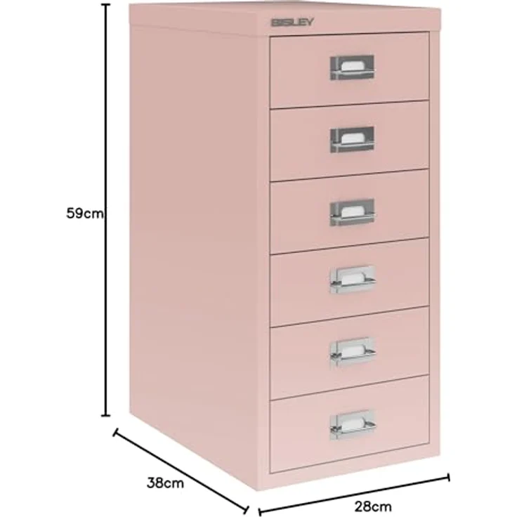 Bisley Multidrawer Schubladenschrank aus Metall mit 6 Schubladen DIN A4 ohne Sockel - Farbe: Pastellpink, L296-620 – Bild 2