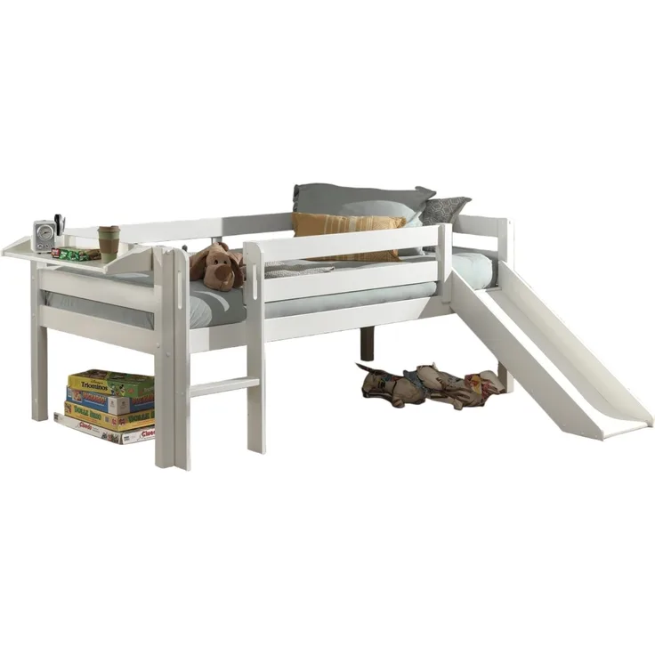 Kojenbett mit Rutsche Karolina 208x175x83 Massivholz Weiß