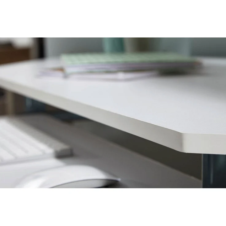 Eckschreibtisch Computertisch ROM Weiß mit Tastaturauszug – Bild 2