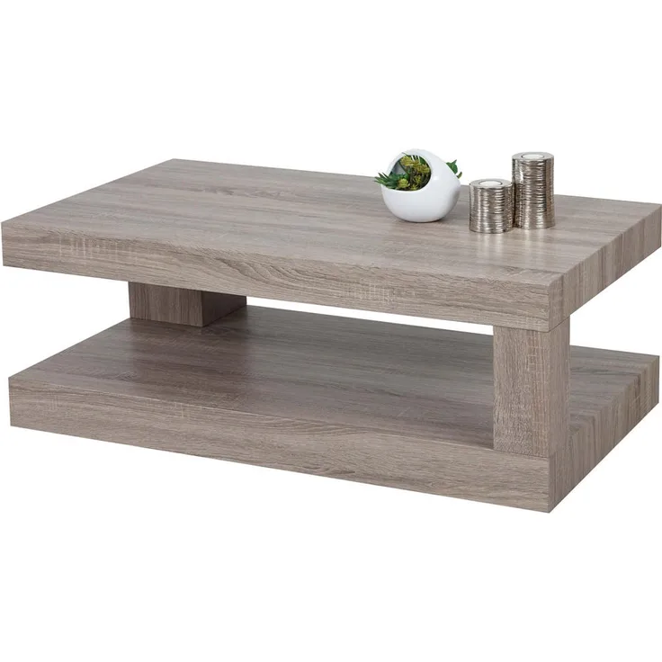 MCW Couchtisch Trüffeleiche, 110x40x60 cm, 3D-Oberflächenstruktur, MDF mit Eiche-Furnier