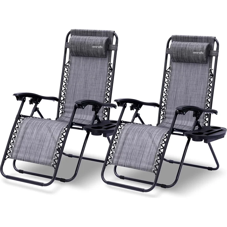 SereneLife Gartenliege 2er Set, Liegestuhl, Sonnenliege klappbar mit Stufenlos verstellbare Positionen, Kopfstütze Getränk & Handyhalter, Liegestuhl Garten, Relaxliege ideal fürs Relaxen & Chillen – Bild 1