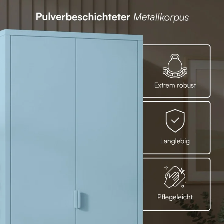 skølm 'Ituri' Kleiderschrank, Metall, 170x45x80 cm, blau, Garderobe mit 4 Fächern und 2 Kleiderstangen – Bild 4