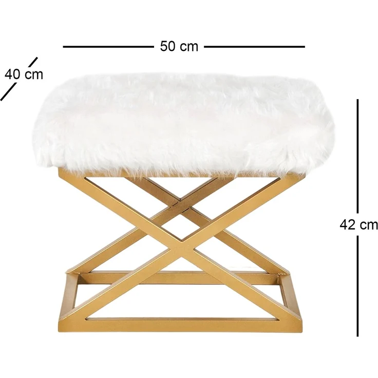 Atelier Del Sofa Stylish Pouffe with Metal Frame, 50 cm Width, 42 cm Height, 40 cm Depth | 100% Polyester Babyface, Elegant Gold & White Design | Perfect for Modern Living Spaces – Bild 3