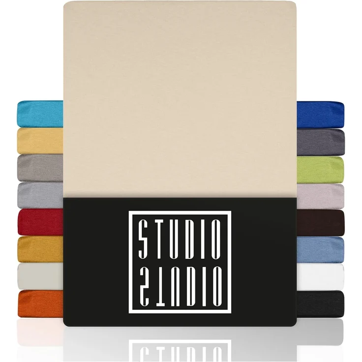 STUDIO Basic Spannbettlaken 120x200 cm, 100% gekämmte Baumwolle, Oeko-TEX 100, Markenqualität, Bettlaken Spannbetttuch Jersey 120x200 - Creme – Bild 1