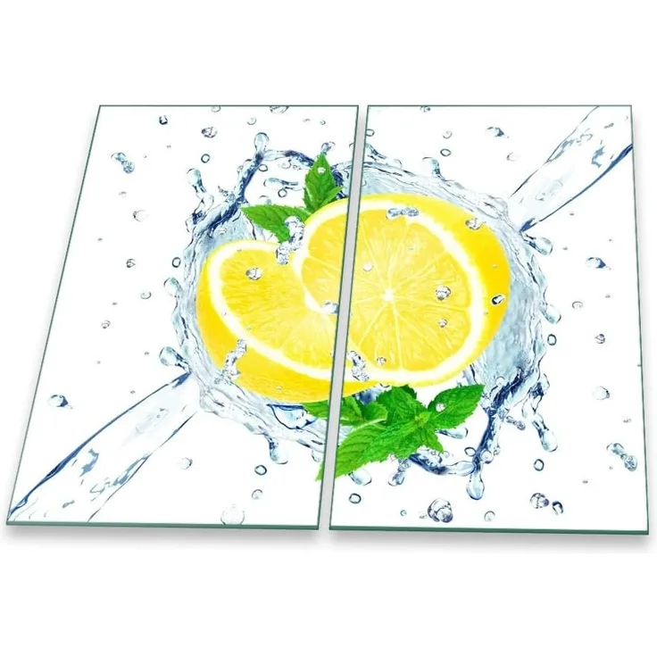 Herdabdeckplatte Abdeckung Ceranfeld Abdeckplatte Schneidebrett 2-Teilig 60x52 Zitrone Gelb Spritzschutz Glasplatte Ceranfeldabdeckung Schutz Herdschutz Sicherheitsglas Glasschneidebrett 2 x 30 x 52