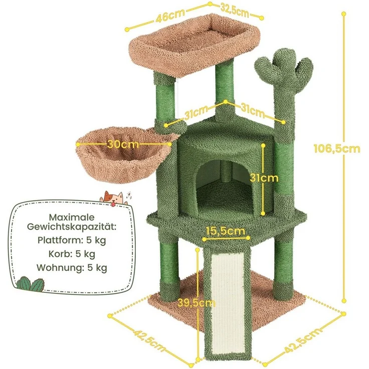 Yaheetech Kratzbaum 106,5 cm (H), Stabiler Katzenbaum Kletterbaum Katzenmöbel für kleine/mittlere Katzen – Bild 3