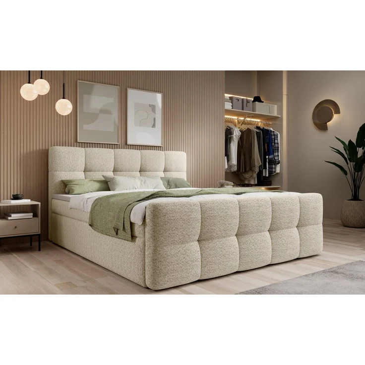 thematys Boxbett mit Bettkasten 180x200cm, mit Bonnellfederkernmatratze H3, Bouclé/Velours, mit Stauraum, mit 3 cm Topper, Creme (Arena 20), Art.-Nr. S04GH0RGQED – Bild 3
