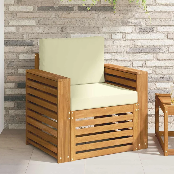 vidaXL Outdoor-Sofagarnitur Natur und Creme Massivholz Akazie 3436360 – Bild 1