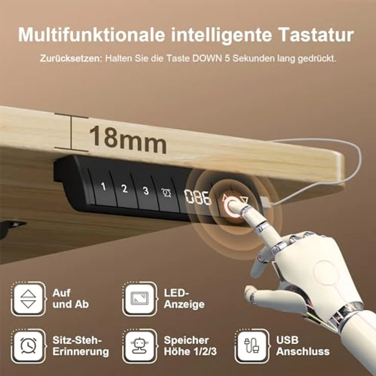 JUMMICO Schreibtisch elektrisch höhenverstellbar mit Kabelwanne & USB-Buchse, Beige, 160x80 cm – Bild 5