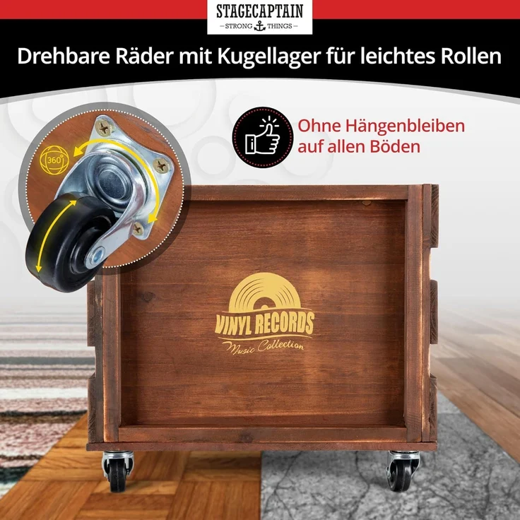 Stagecaptain Holzkiste SPK-100 "Emil" Schallplattenkiste (Spar-Set, 2 St, Aufbewahrungskisten für Schallplatten und mehr), für bis zu 100 LPs - aus Vollholz im Retro-Design – Bild 5