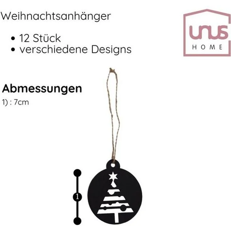 UNUS HOME Weihnachtsbaumkugel Weihnachtsanhänger 12er verschiedene Design Set, Christbaumschmuck Weihnachtsanhänger Weihnachtsbaumschmuck – Bild 4