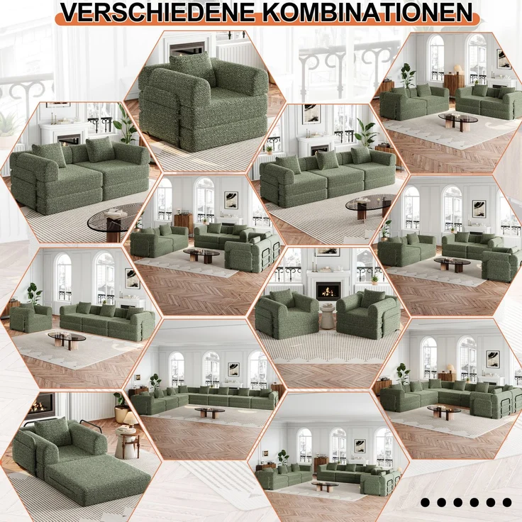 Schlafsofa Chenille 2-in-1 mit Armlehnen-Ablagefach, 274x91,4x69,8 cm, Grün – Bild 6