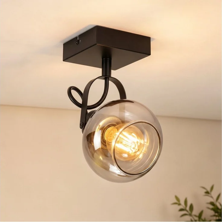 Nettlife Deckenstrahler 1/2/3/4 flammig schwarz Vintage Deckenspot Rauchgrau Glas E14, 350° Schwenkbar, ohne Leuchtmittel, Deckenspot Retro für Schlafzimmer, Flur, Küche Wohnzimmer – Bild 1