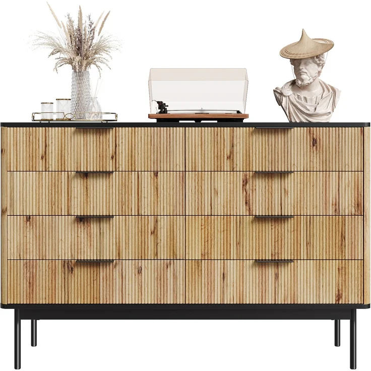 Merax Sideboards, Schränke, Lagerschränke, Kommode, geeignet für Wohnzimmer/Esszimmer/Eingang, 120 x 39,5 x 80cm (B/H/T) Natur und Schwarz – Bild 10