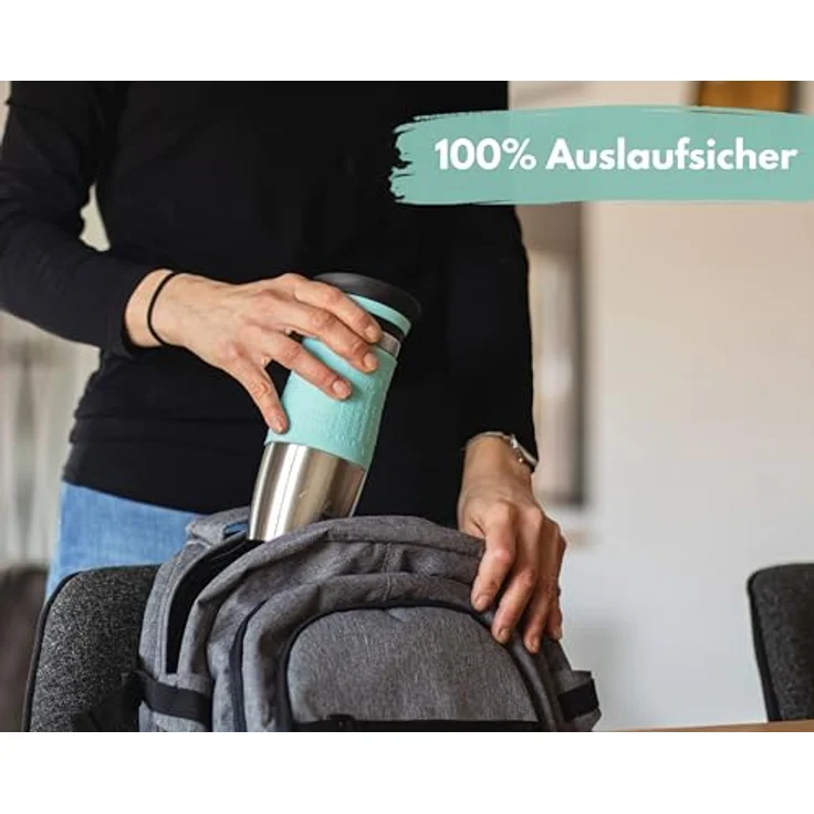 Milu Thermobecher Isolierbecher Kaffeebecher to go - 370ml - 100% Auslaufsicher - Trinkbecher aus Edelstahl - Autobecher doppelwand Isolierung - Thermo Becher - Travel Mug - (Türkis, 370ml) – Bild 8