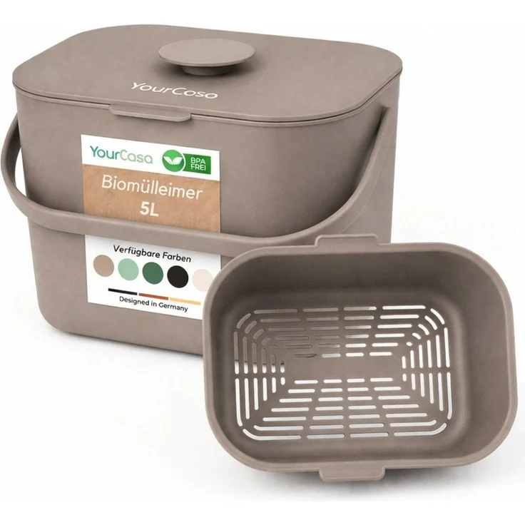 YourCasa Biomülleimer Küche 5L - Komposteimer Küche mit Sieb Spülmaschinenfest, Fassungsvermögen 5L, Spülmaschinenfest – Bild 5