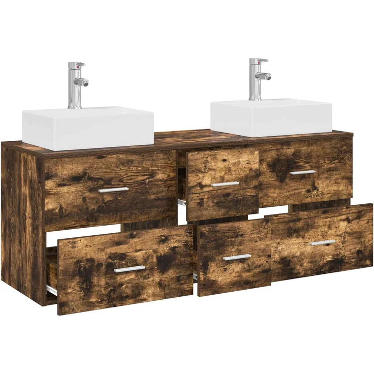 vidaXL Badezimmerschrank-Set 3 stk. Geräucherte Eiche 3405847 – Bild 3