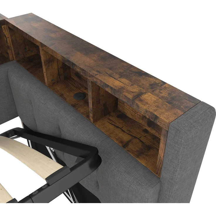 ZUBALIYA Schlafsofa / Tagesbett, mit hydraulische Aufbewahrungsfunktion und mehrfarbiger LED-Streifenbeleuchtung, 90 x 200 cm, Leinen, Grau, fürs Schlafzimmer, mit Stauraum, mit LED, Samt – Bild 17