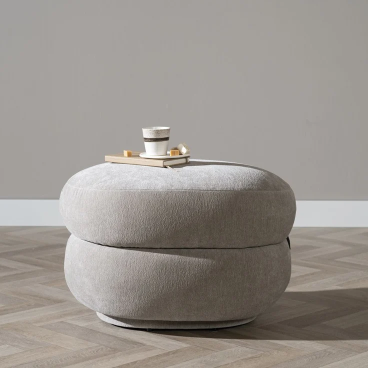Bronx71 Hocker Mia Chenille taupe oval – Bild 1