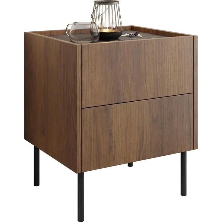 Nachttisch Tewos S40 S2 (Farbe: Nuss Warmia / Nuss Warmia + Marmor Schwarz) – Bild 1