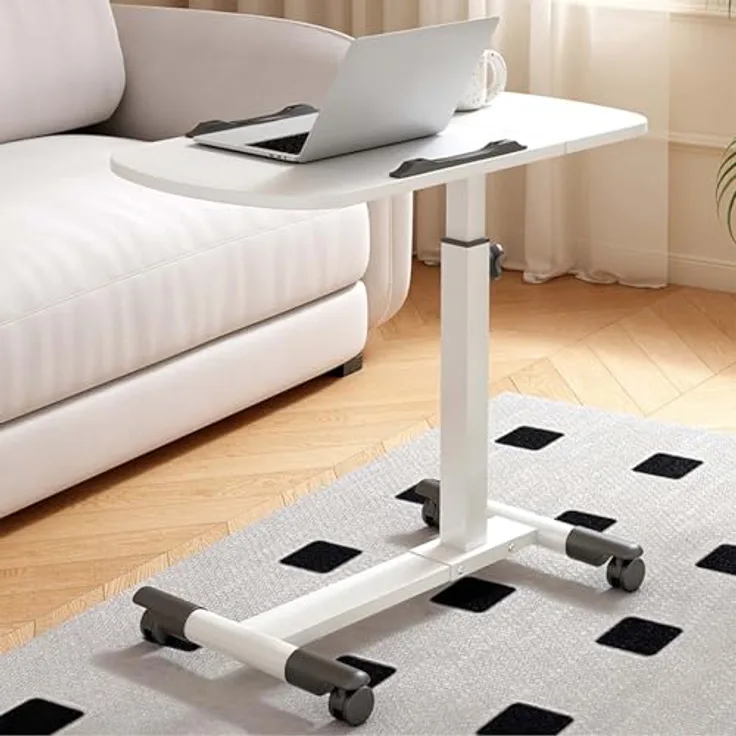 GarveeLife Höhenverstellbarer Laptop Tisch Mit Rollen Klappbarer Computertisch Für Bett & Sofa Neigbare Tischplatte Tragbarer Schreibtisch Für Büro & Zuhause – Weiß