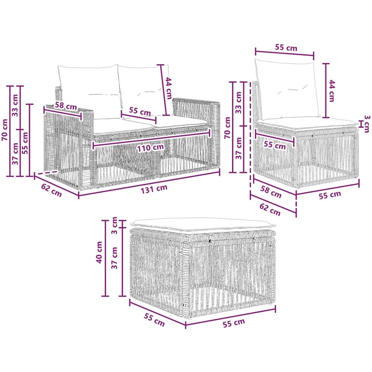 vidaXL Gartensofa-set 5 pcs Schwarz und Cremeweiß Poly-Rattan 3435109 – Bild 7