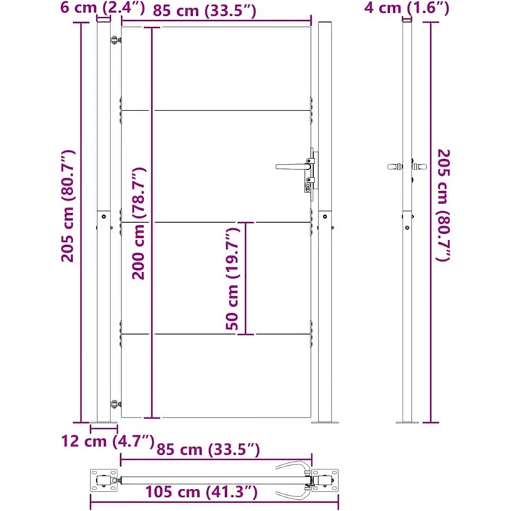 vidaXL Gartentor Schwarz 105 x 205 cm Pulverbeschichteter Stahl 42015908 – Bild 10