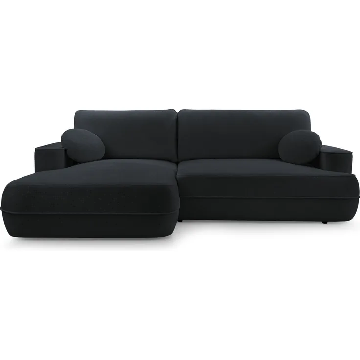 Selsey 'Fuerro' Ecksofa mit Schlaffunktion, Bettkasten, Ottomane links,Strukturstoff wasserabweisend, Schwarz