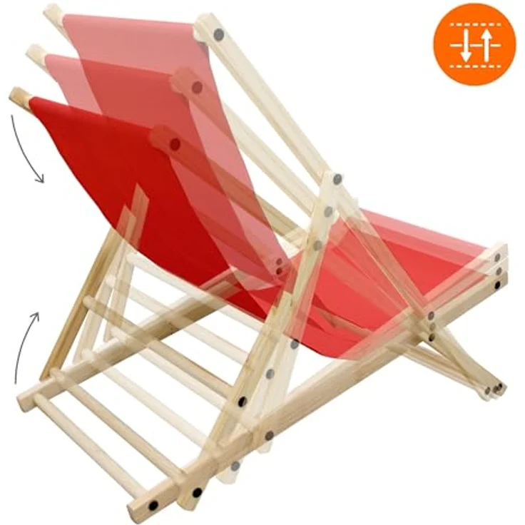 ECD Germany 5x Klappbarer Liegestuhl aus Holz, Rot, bis 120kg, 3-fache Liegehöhen, wetterfest – Bild 6