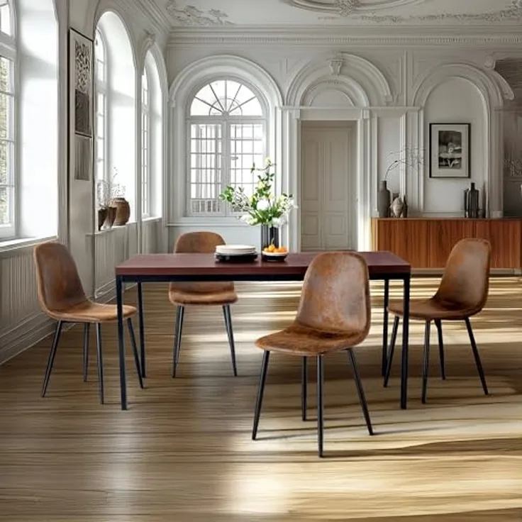 FurnitureR Beistelltisch 120x70x75 cm | EXTRA-Dicke Platte 3,8 cm | Metallgestell schwarz matt | Eichenoptik Dunkelbraun