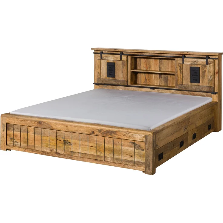 Bett mit Schublade Mango 160x200 natur lackiert RAILWAY #171 – Bild 1