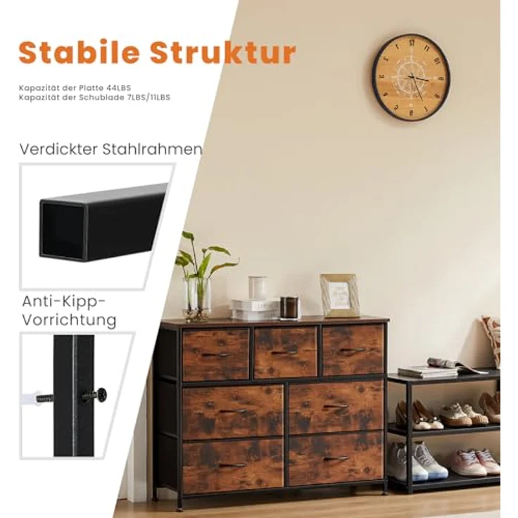 Sweetcrispy Kommode für Schlafzimmer, breite Schublade Kommode, 7 Stoffschubladen mit Griffen, Schrank, TV Stand für Schlafzimmer, Schrank, Wohnzimmer, Kinderzimmer – Bild 7