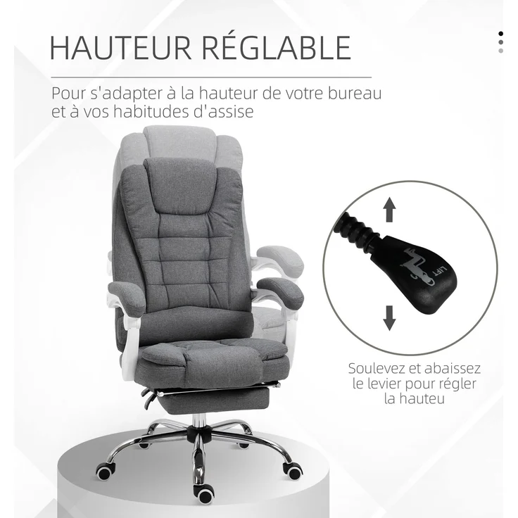 MELAYR, Chefsessel, Computerstuhl mit Fußstütze, 78 x 35 x 56 cm, Dunkelgrau – Bild 6