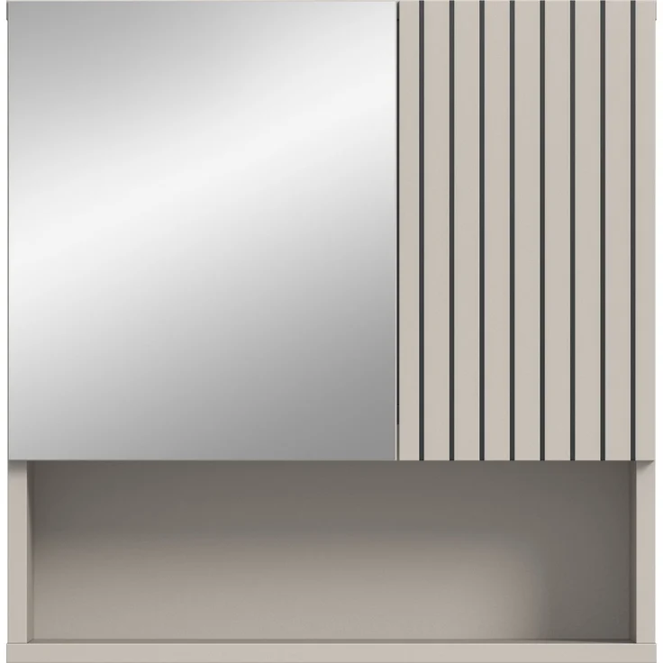 xonox. home – Spiegelschrank Mone 60 x 55 x 17 cm in Kaschmir Nachbildung – Badspiegel mit 1 Spiegeltür, 4 geschlossenen & 1 offenem Fach – Stilvolle Optik, kompakt & eine perfekte Ergänzung für Ihr Bad – Bild 2
