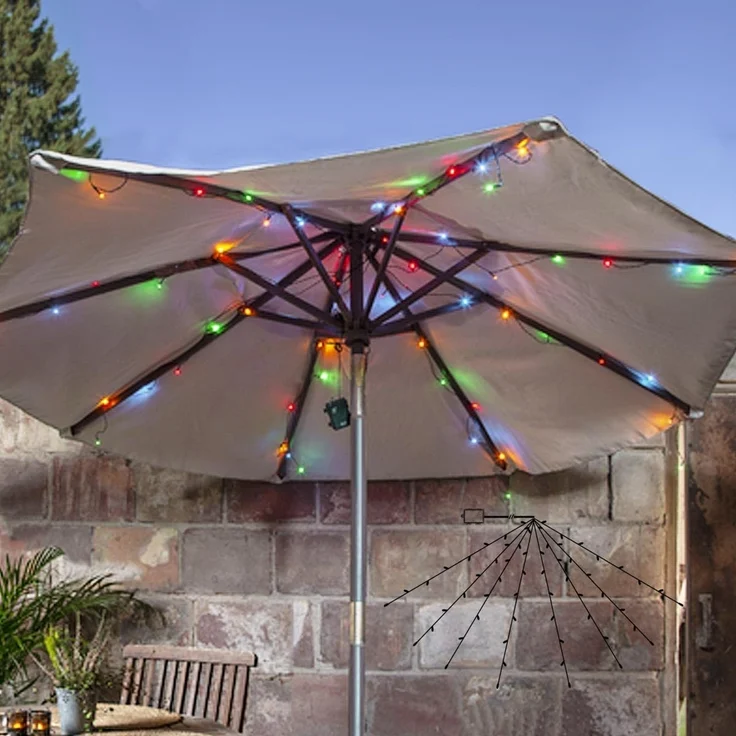 Outdoor-Lichterkette ,Akku' mit Batterie + Timer, 8 Stränge, 64 Mini LEDs in bunt, wetterfest, 270x140cm – Bild 3