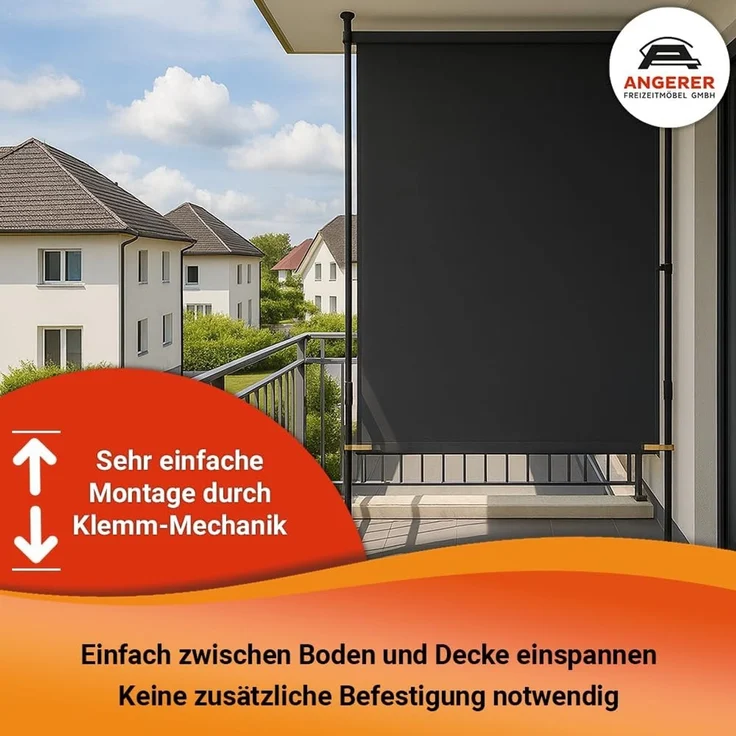 Angerer Freizeitmöbel GmbH Balkonsichtschutz Standard - Senkrechtmarkise für Sicht- und Sonnenschutz - Montage ohne Bohren und Dübeln - ideale Balkonmarkise für Mietwohnungen (Blau-Weiß, 150 cm) – Bild 6